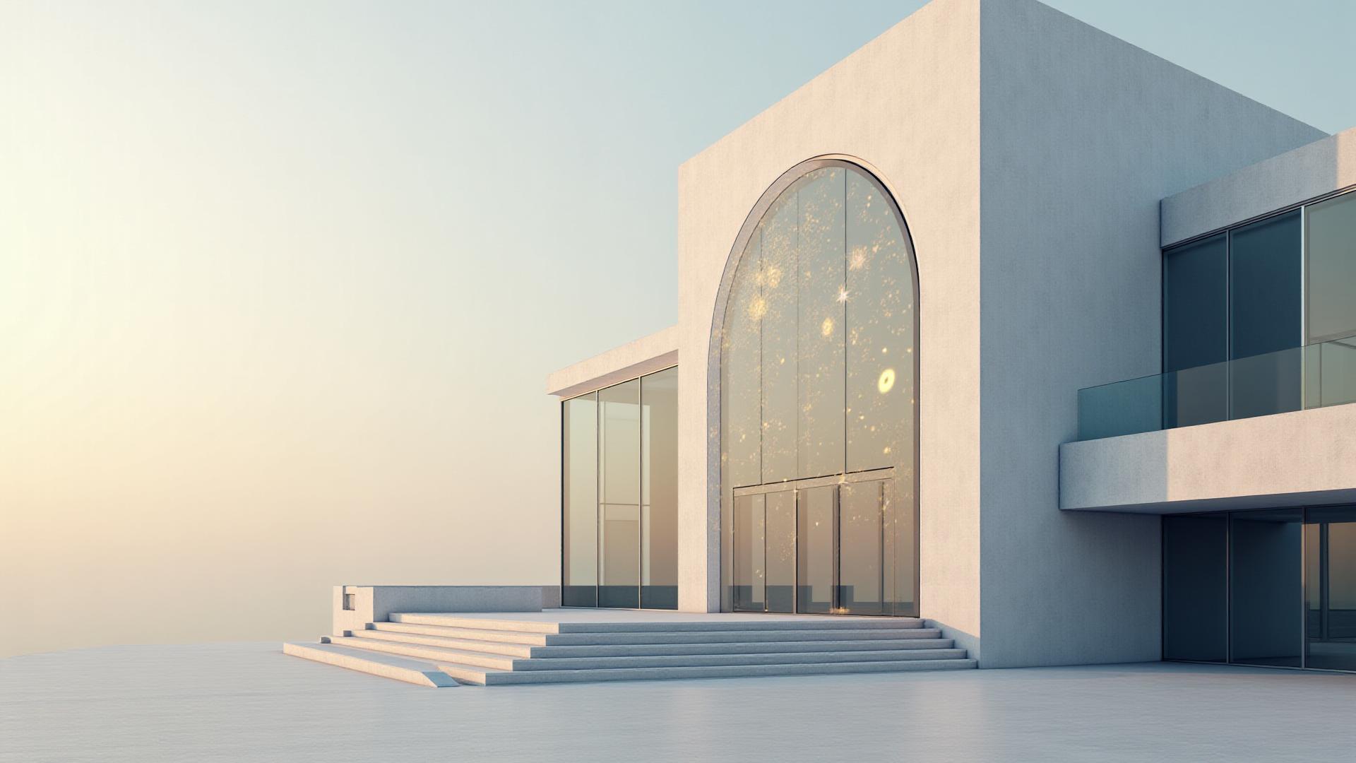 Ein harmonisches Bild, das eine klare Bauhaus-Architektur mit einem elegant integrierten, geometrischen Astrologie-Chart überlagert. Symbolisiert die Verbindung von Design und Kosmos.