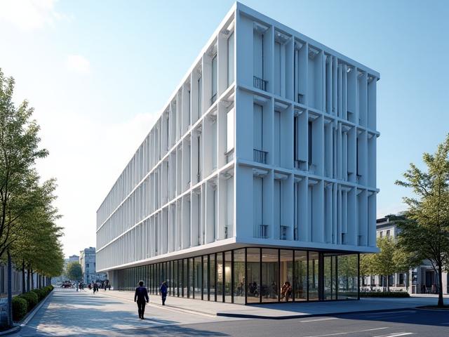 Modernes Bürogebäude in Weimar, architektonisch ansprechend und hell, in Anlehnung an den Bauhaus-Stil.